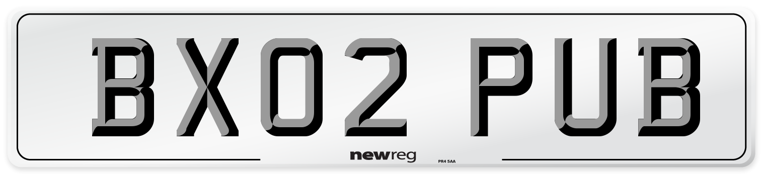 BX02 PUB Number Plate from New Reg
